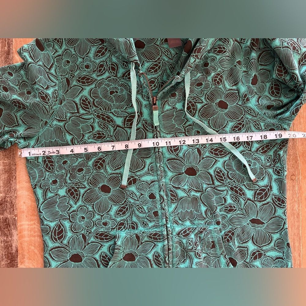 Liz Claiborne Teal and Brown Floral‎ Stretch Hoodie, Size Medium - Picture 4 of 13